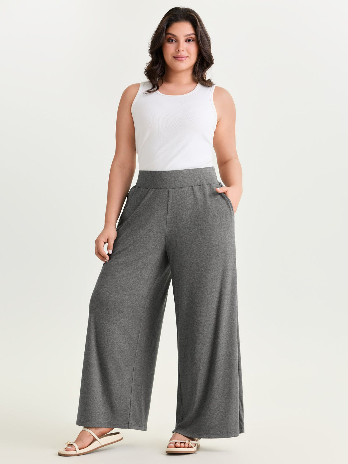Stretchy Waist Straight-Leg Pants