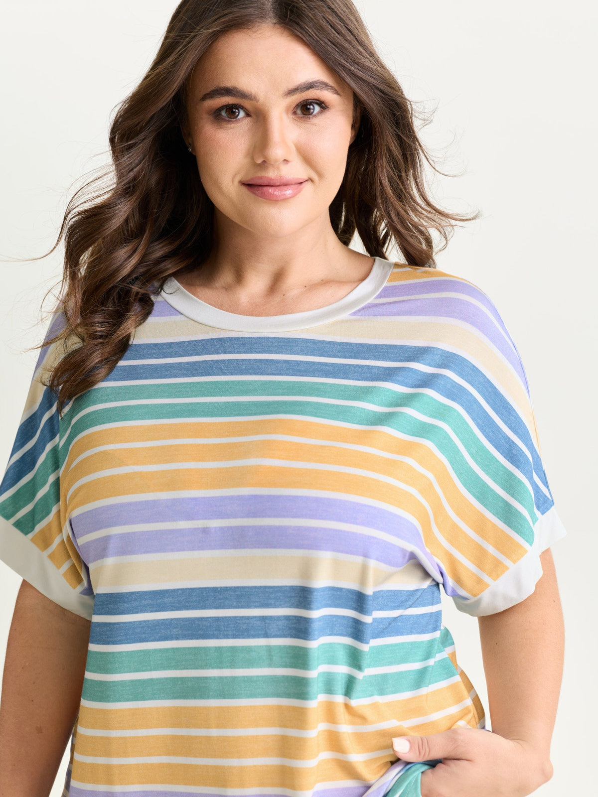 Colorful Gradient Stripe Round Neck T-Shirt