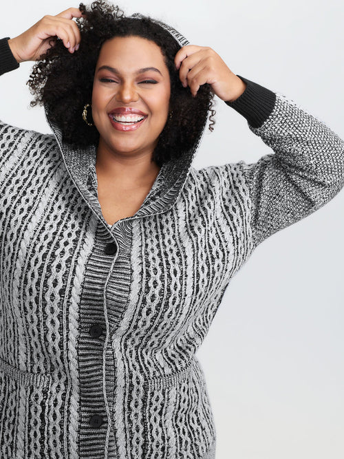 Braided Texture Button Stretchy Pockets Knit Cardigan