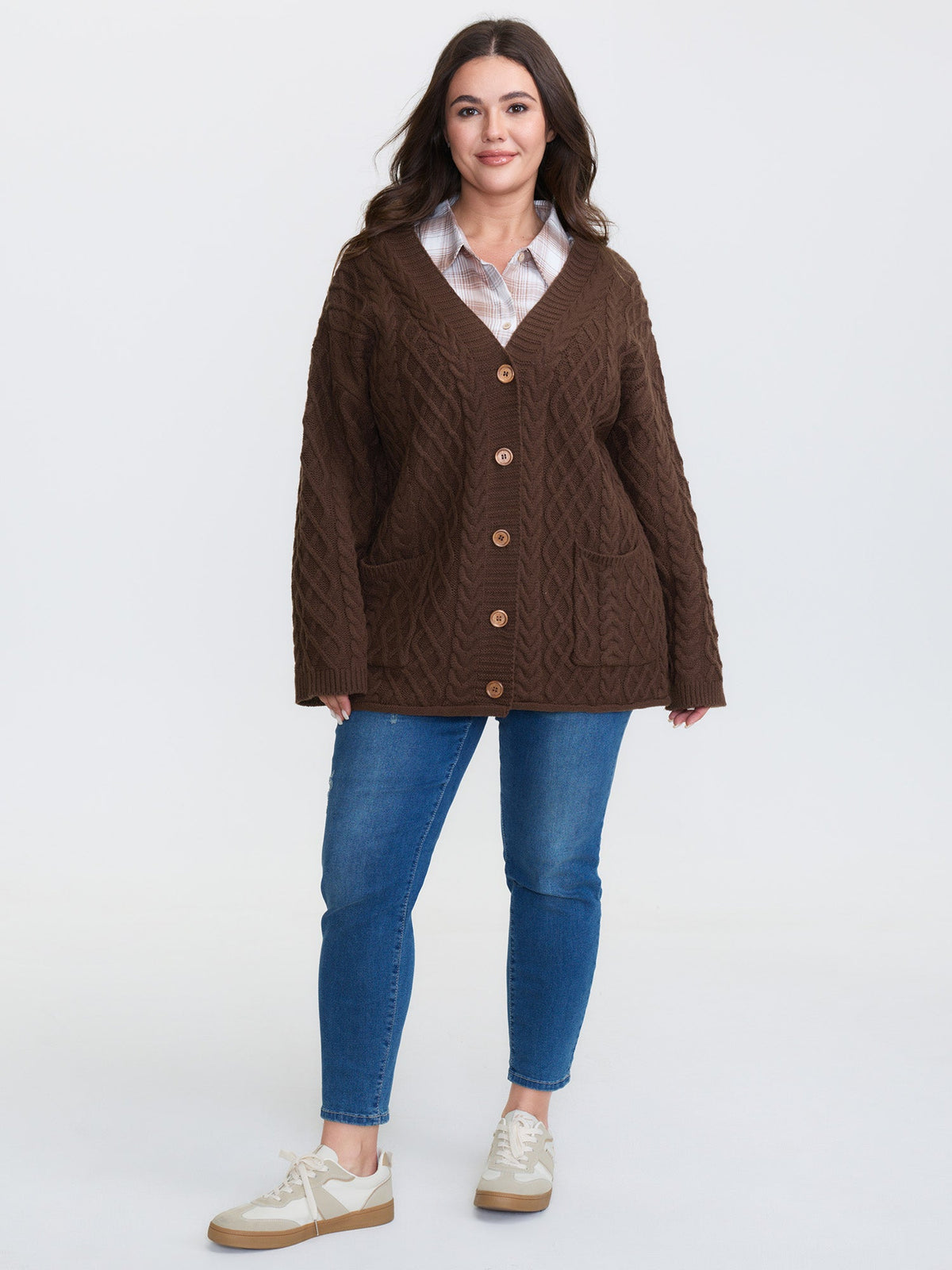 Cableknit Textured Button Pocket Knit Cardigan