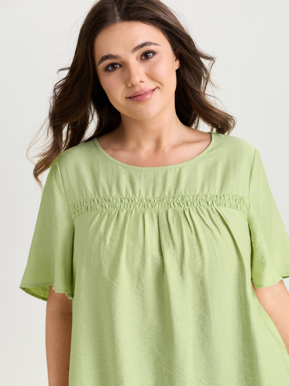 Ruffle Sleeve Gathered Round Neck Blouse