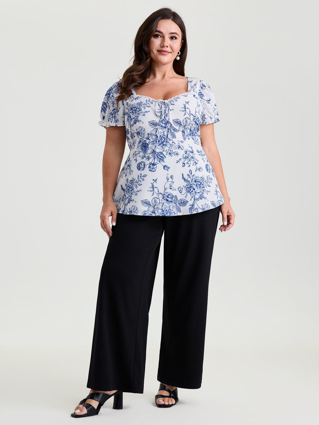 Floral Print Stretchy Waist-Defining Blouse