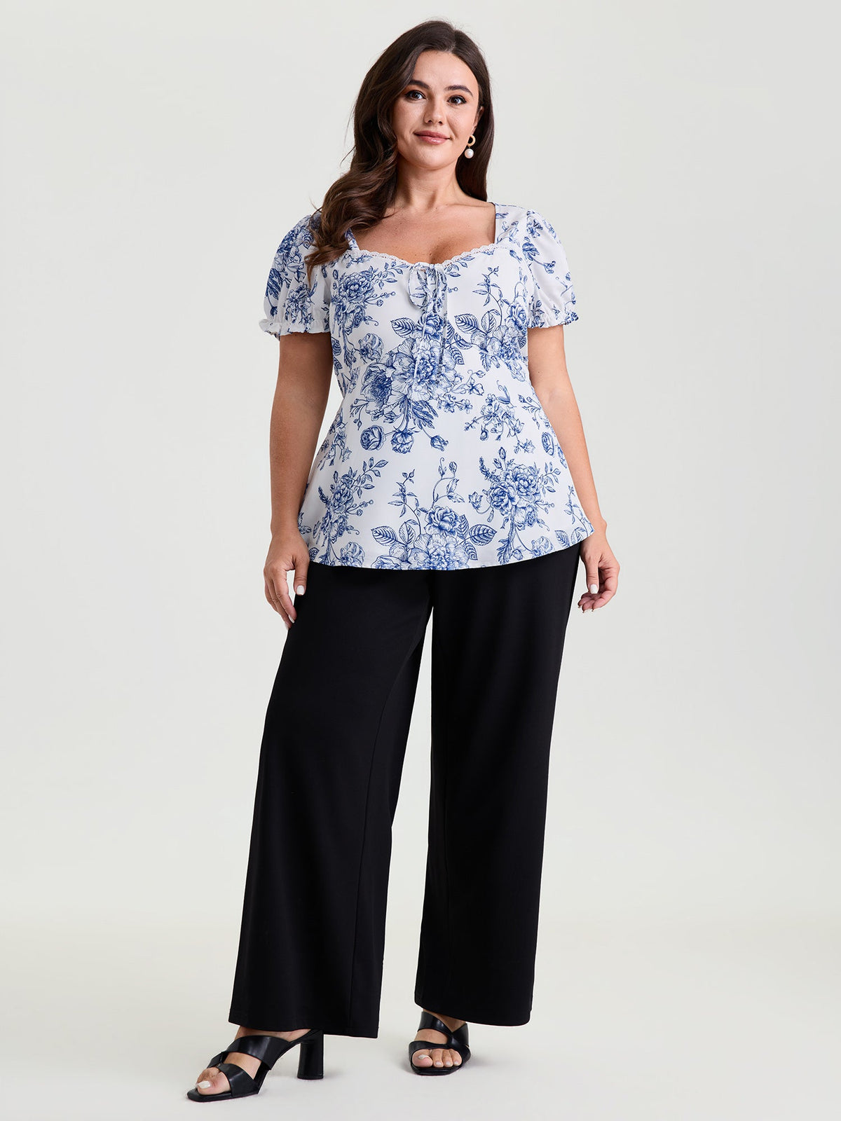 Floral Print Stretchy Waist-Defining Blouse