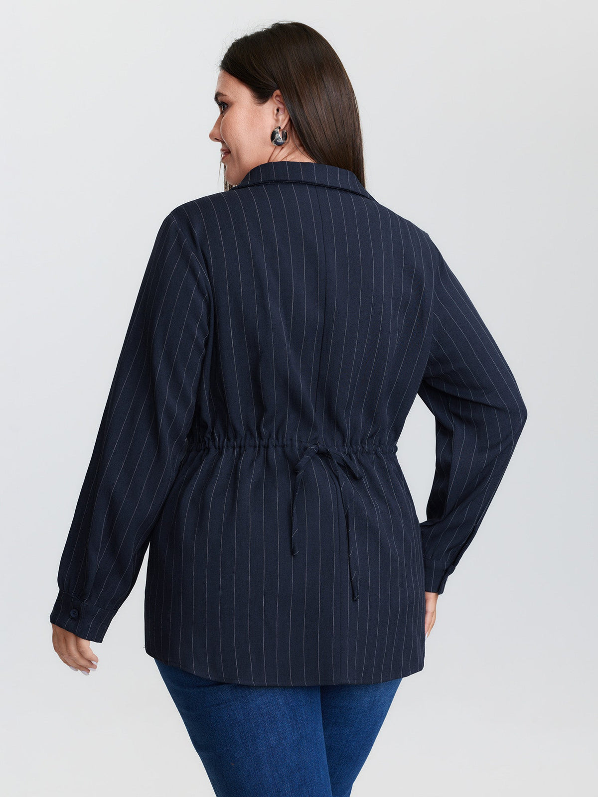 Striped Waist-Tie Button-Down Blouse