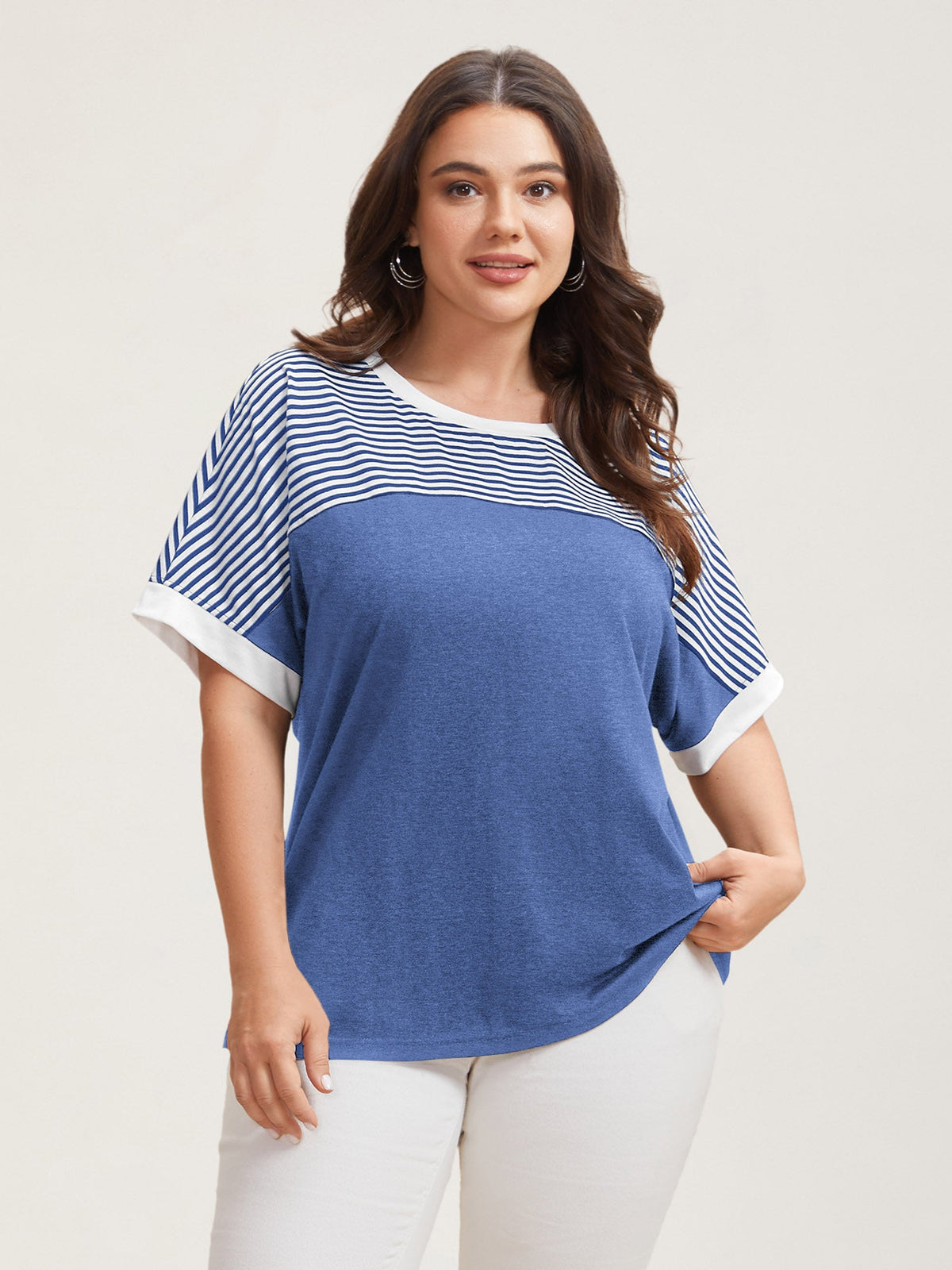 Solid and Striped Contrast Hem T-Shirt