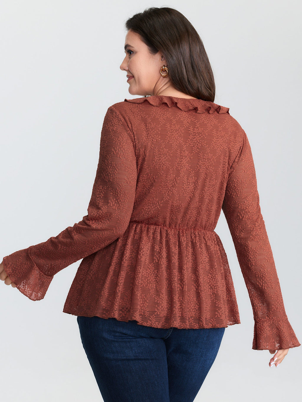 Ruffled Edge Lace Trim Tie Blouse