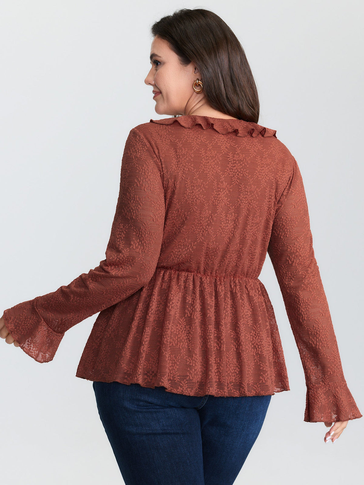 Ruffled Edge Lace Trim Tie Blouse