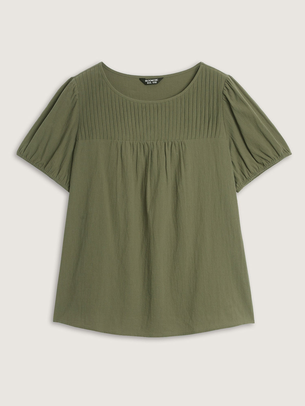 Pure Cotton Pleated Puffy Sleeve Blouse