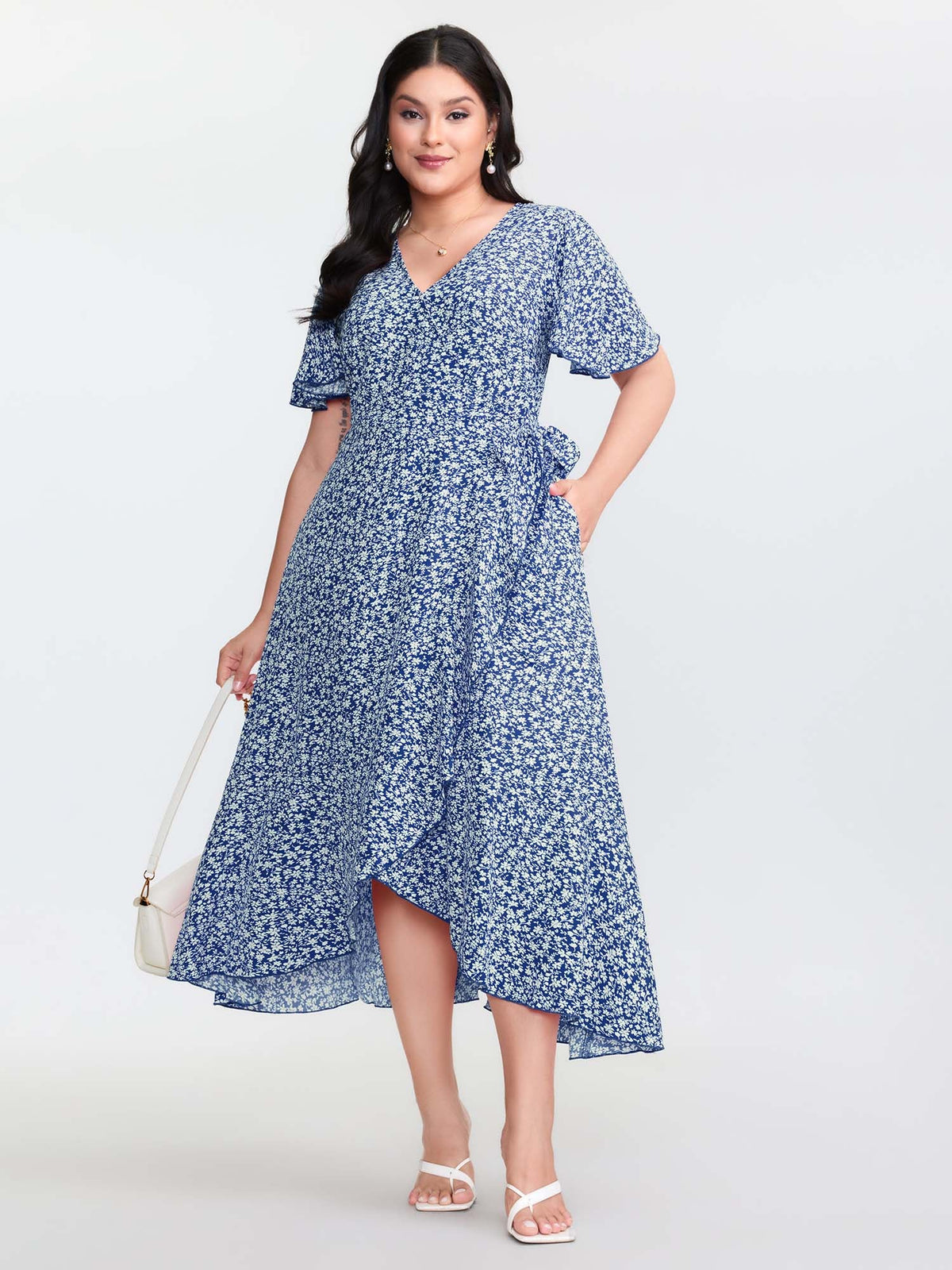 Ditsy Floral Print Flared Sleeve Maxi Dress
