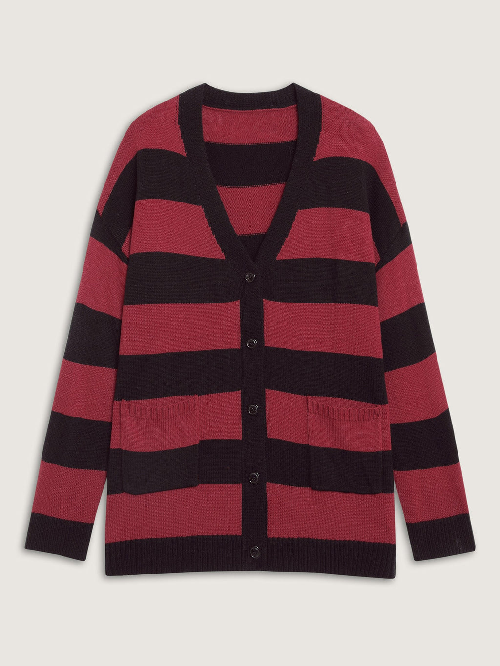 Colorblock Pockets Button Straight-Front Cardigan