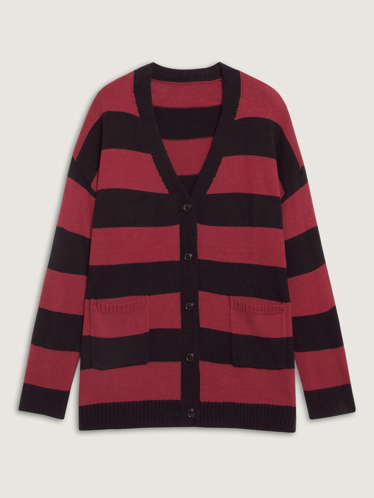 Colorblock Pockets Button Straight-Front Cardigan