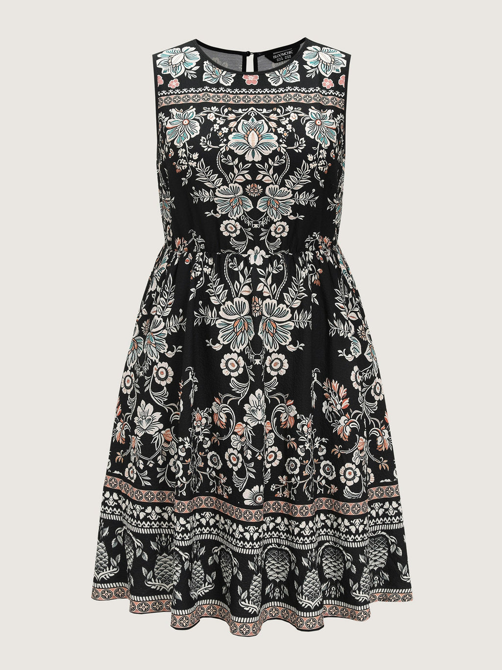 Boho Print Round Neck A-Line Mini Dress