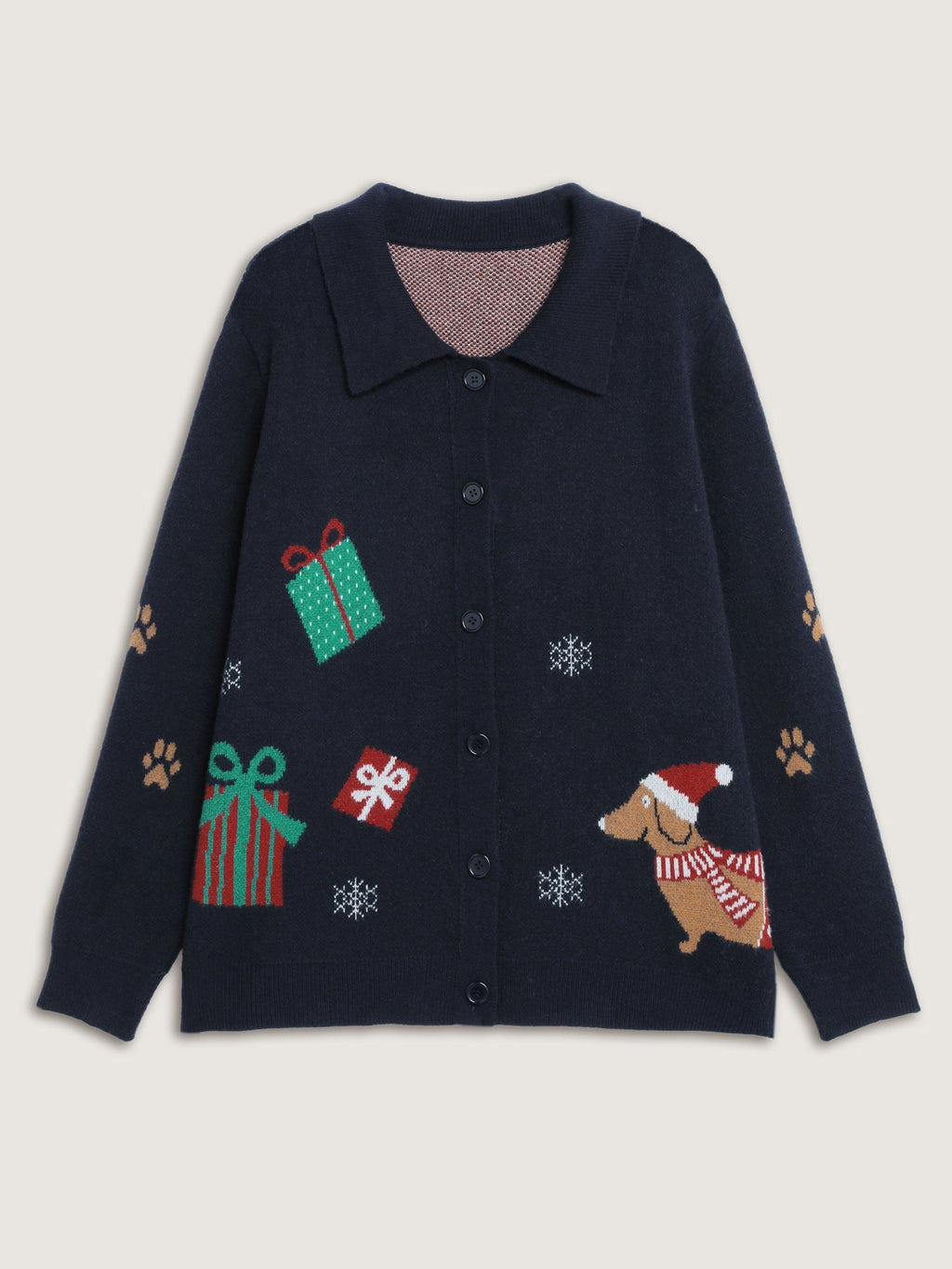 Holiday Pattern Collar Button Knit Cardigan