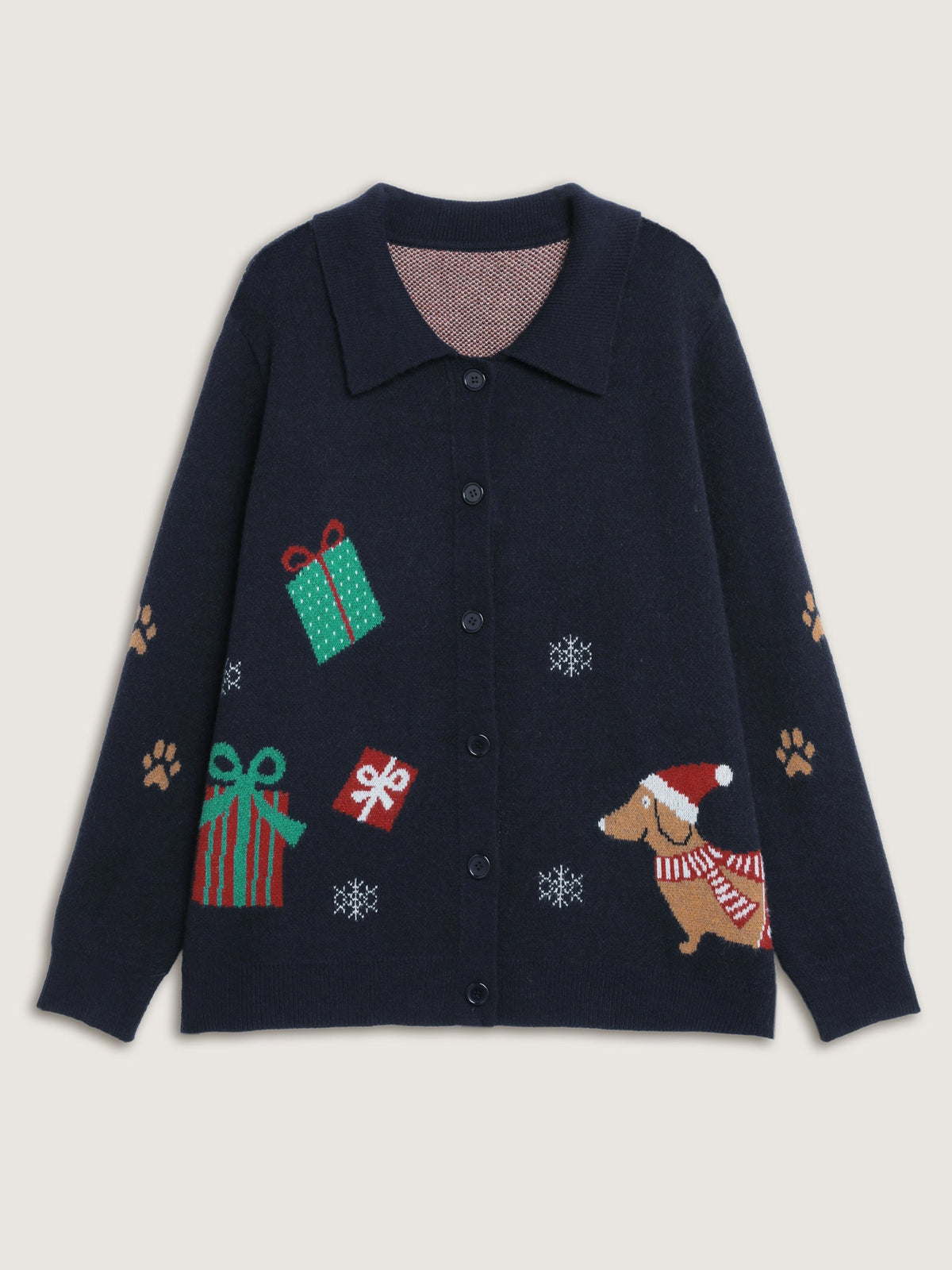 Holiday Pattern Collar Button Knit Cardigan