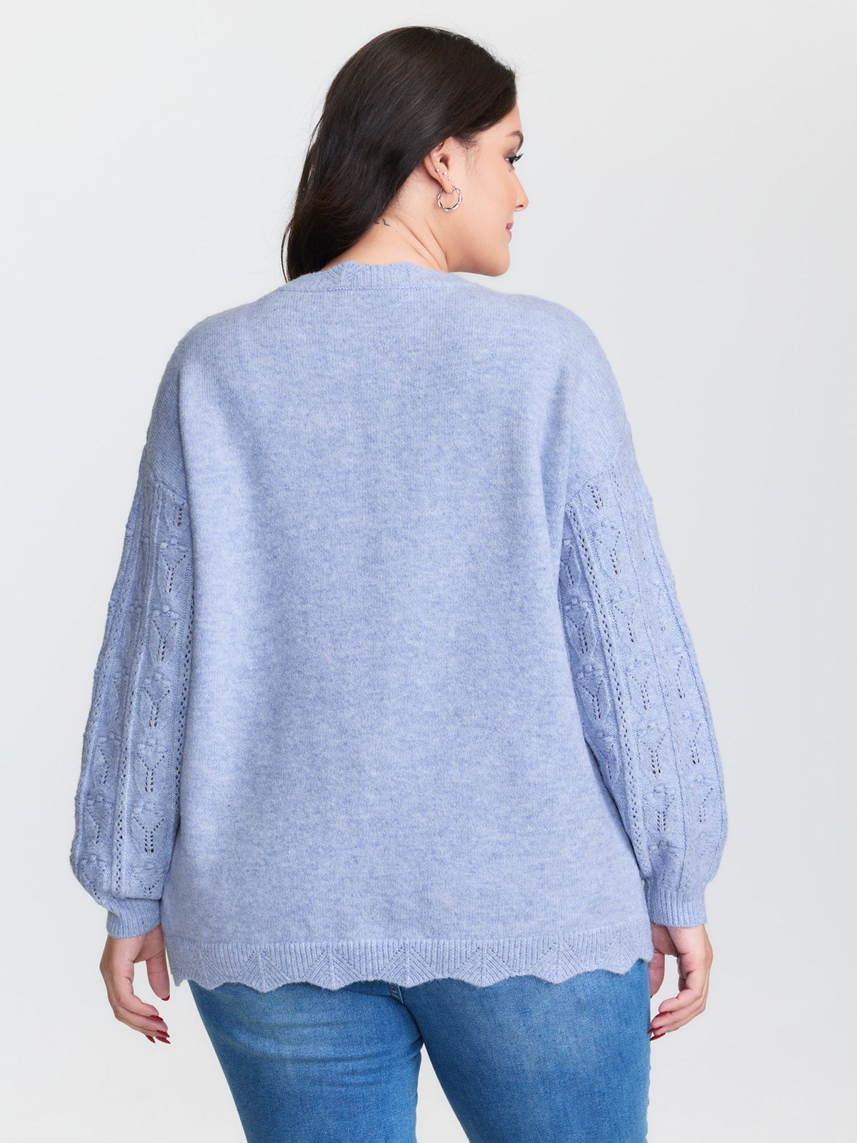 Textured Lantern Sleeve Button Knit Cardigan