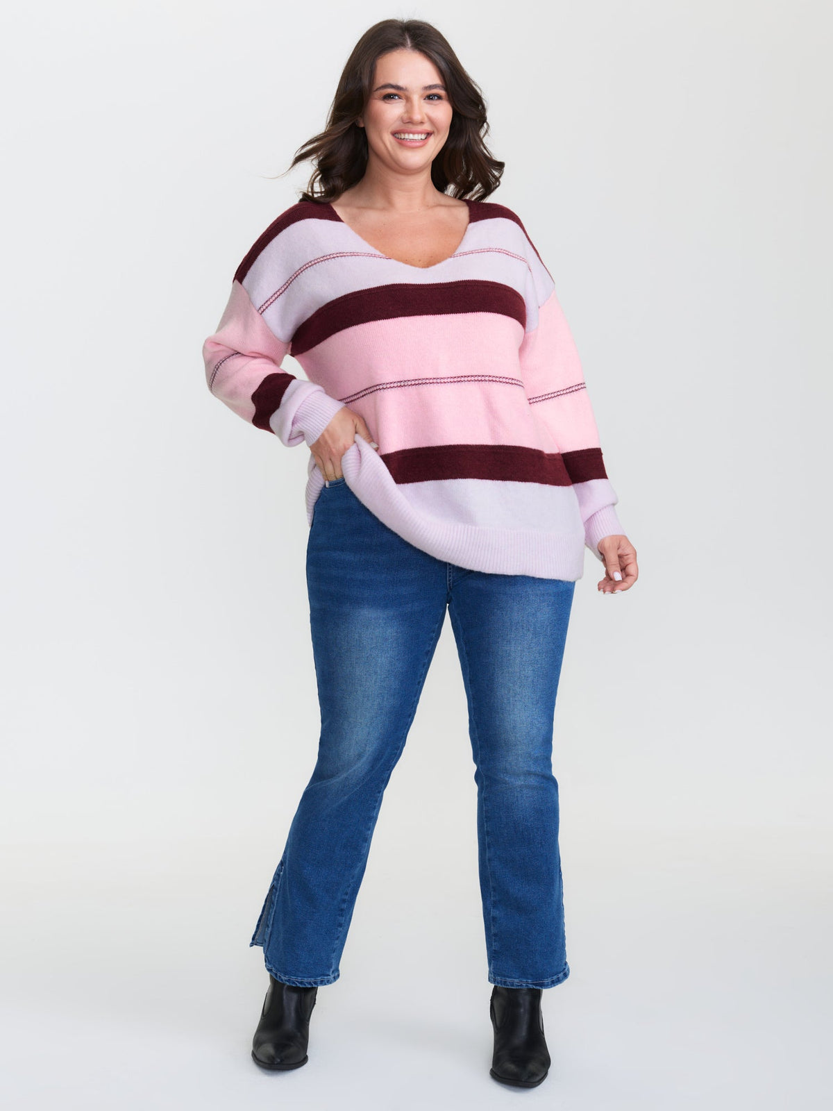 Striped Print Color Contrast Pullover
