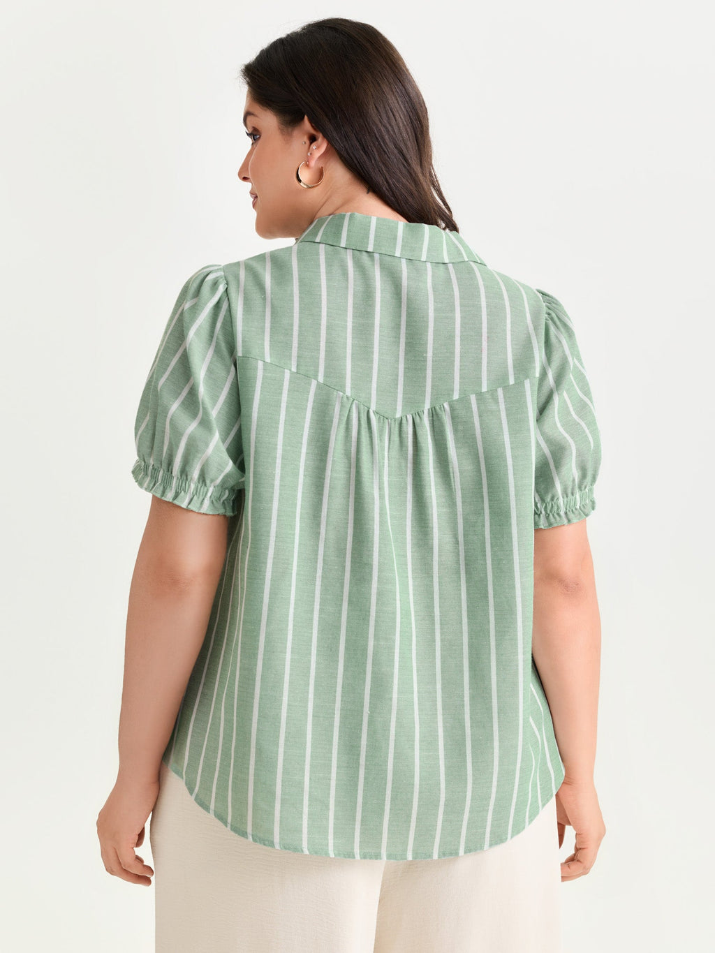 Striped Ruffled Puffy Sleeve Blouse