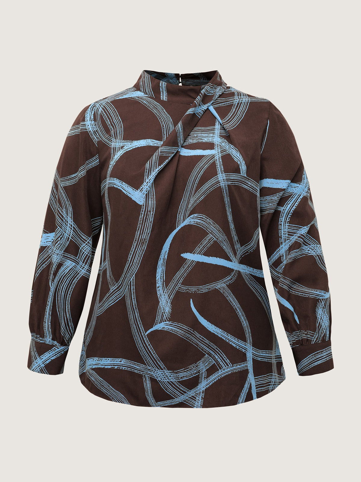 Abstract Print Drape Neckline Blouse