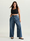 Stretchy Elastic Back Waist Wide-Leg Jeans