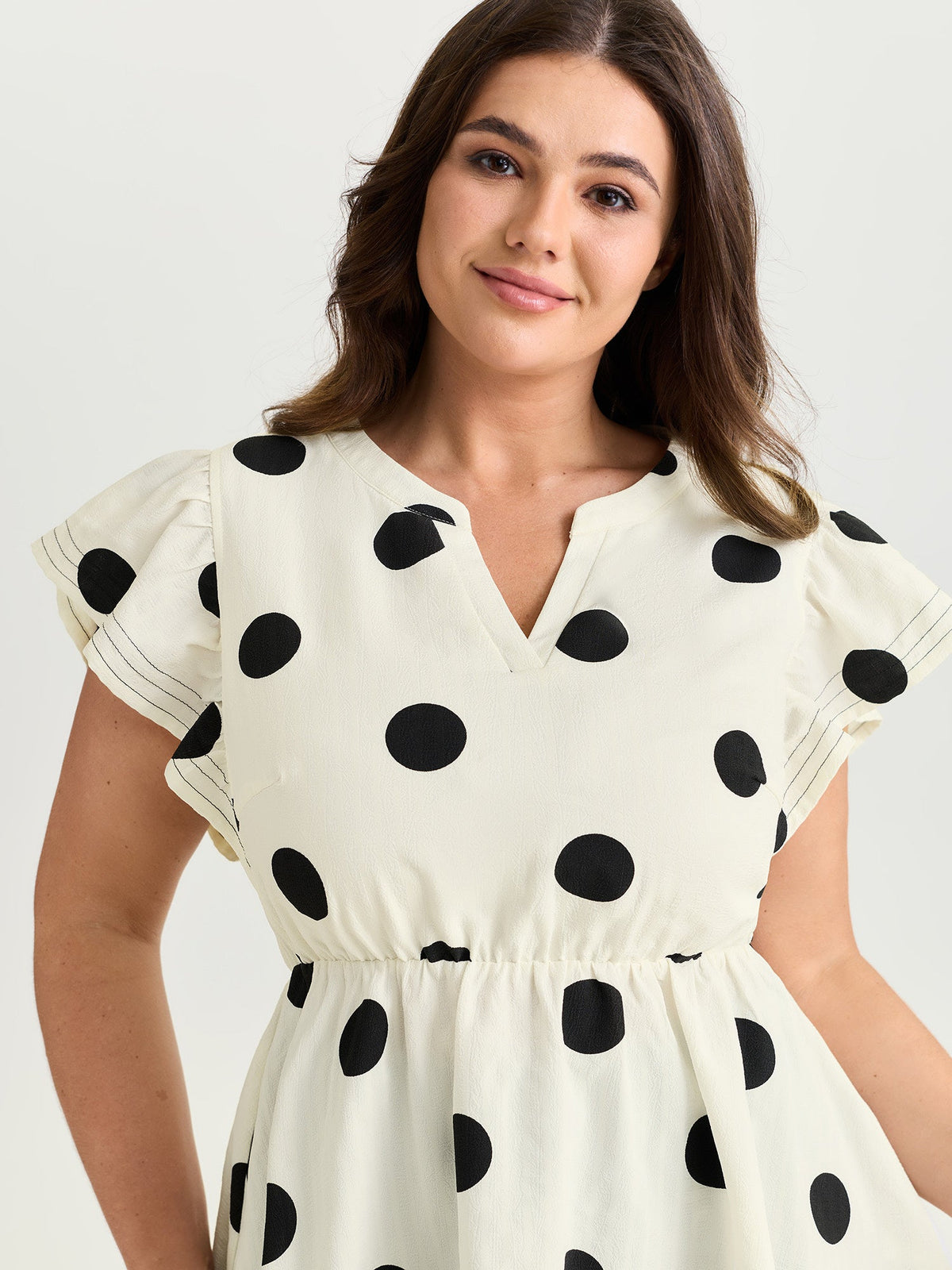 Polka Dots Ruffled Sleeve Flowy Blouse