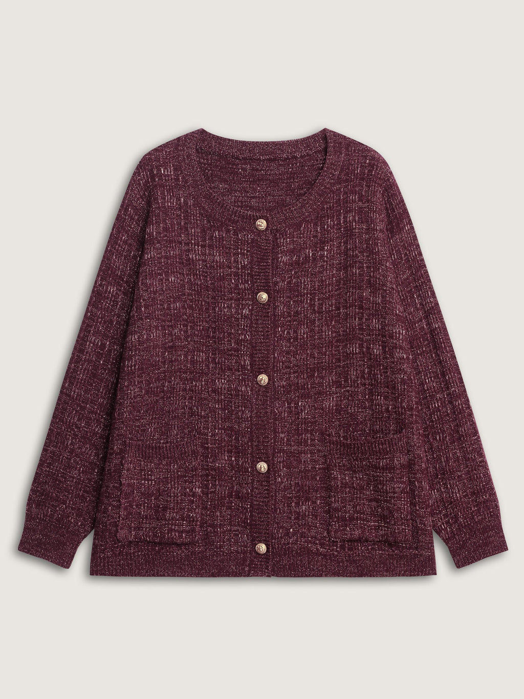 Textured Metallic Thread Button Knit Cardigan