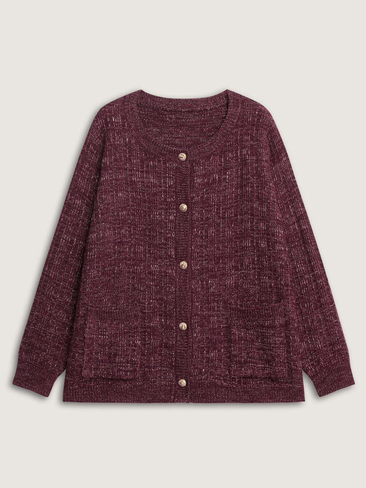 Textured Metallic Thread Button Knit Cardigan