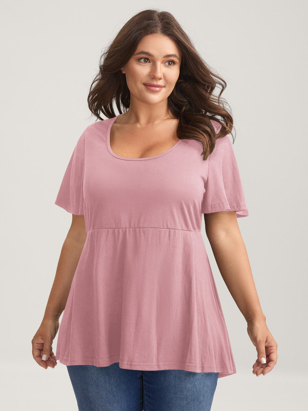 Ruffled Sleeve Round Neck Babydoll Top