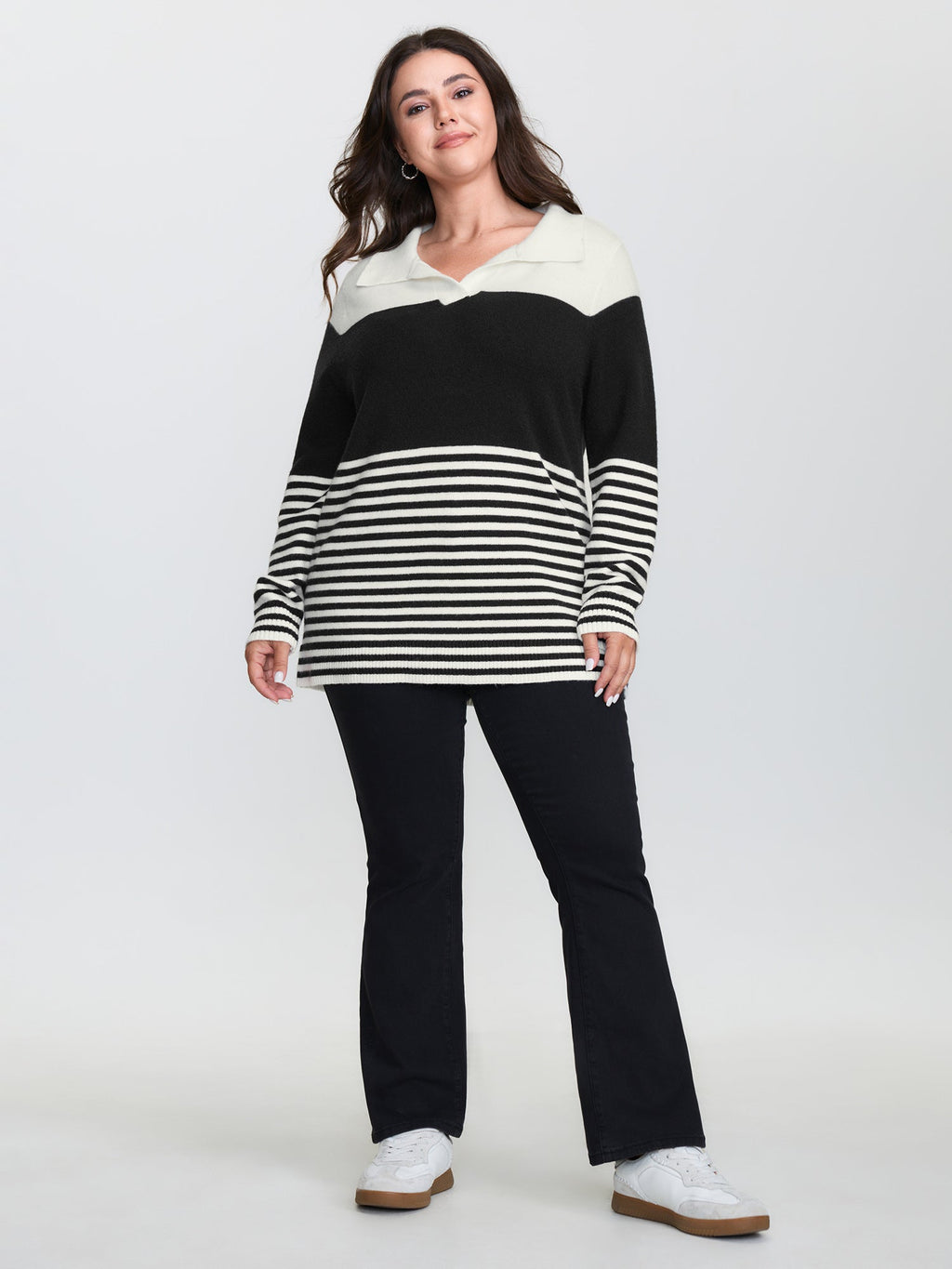 Supersoft Polo Collar Striped Colorblock Pullover