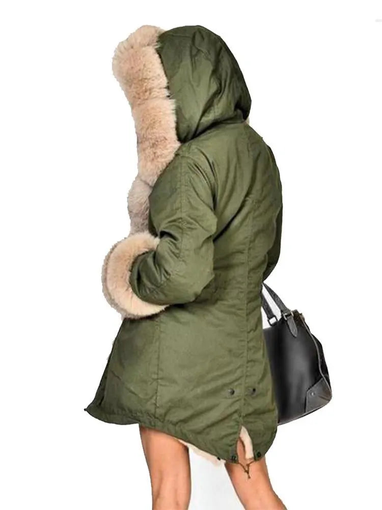 Womens Hooded Camouflage Warm Winter Coats Faux Fur Jacket Parka Overcoat