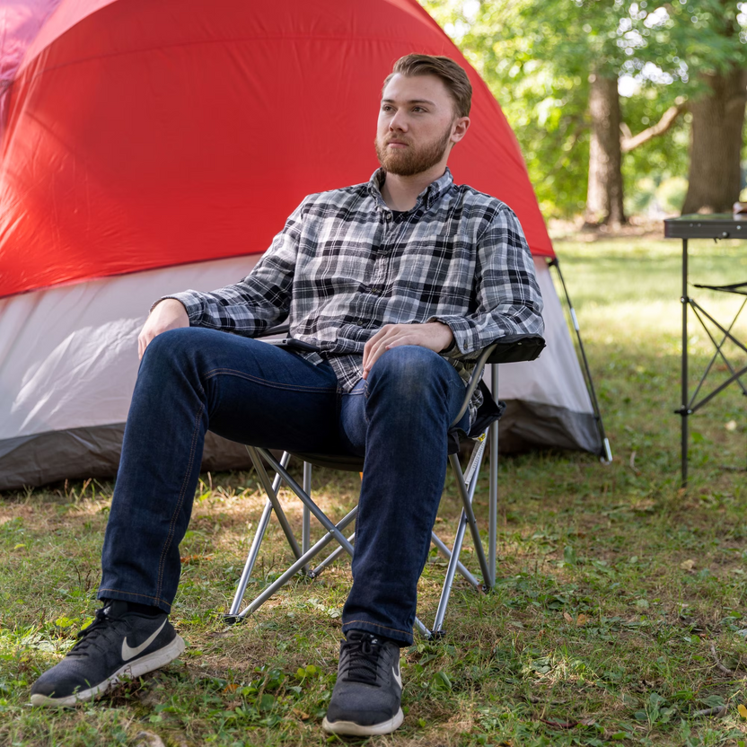 Quad Folding Camping Chair with Built-in Cup Holder, Heavy Duty Portable Outdoor Foldable Chair for Camping, Garden, Fishing & Picnic