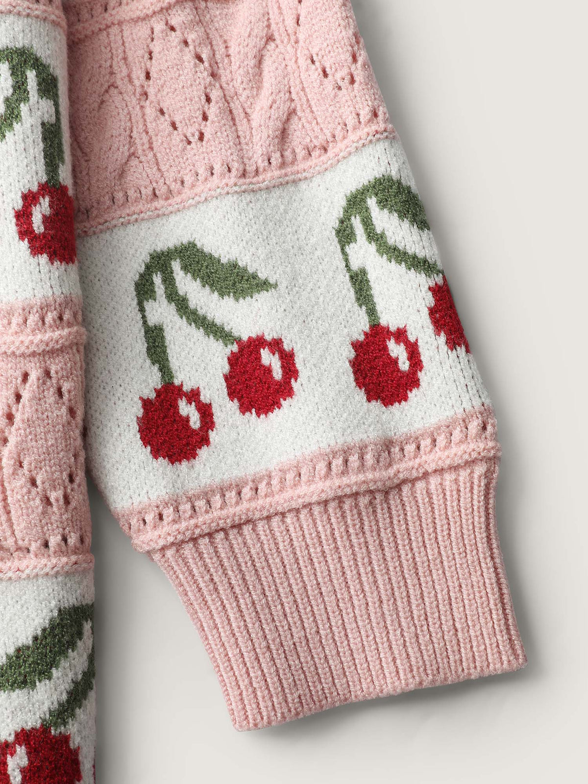 Cherry Jacquard Print Button Knit Cardigan