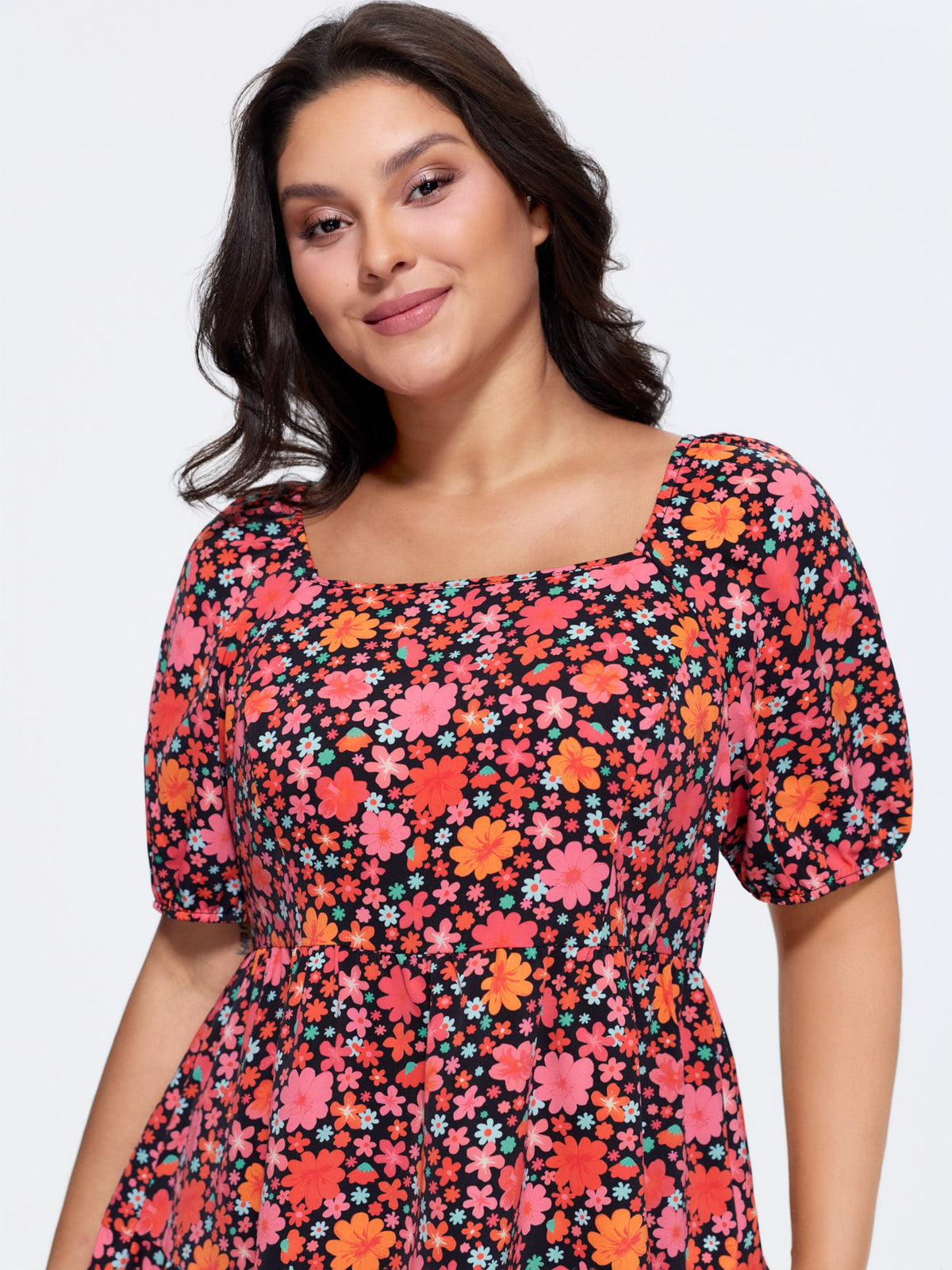 Floral Square Neck Fit and Flare Blouse