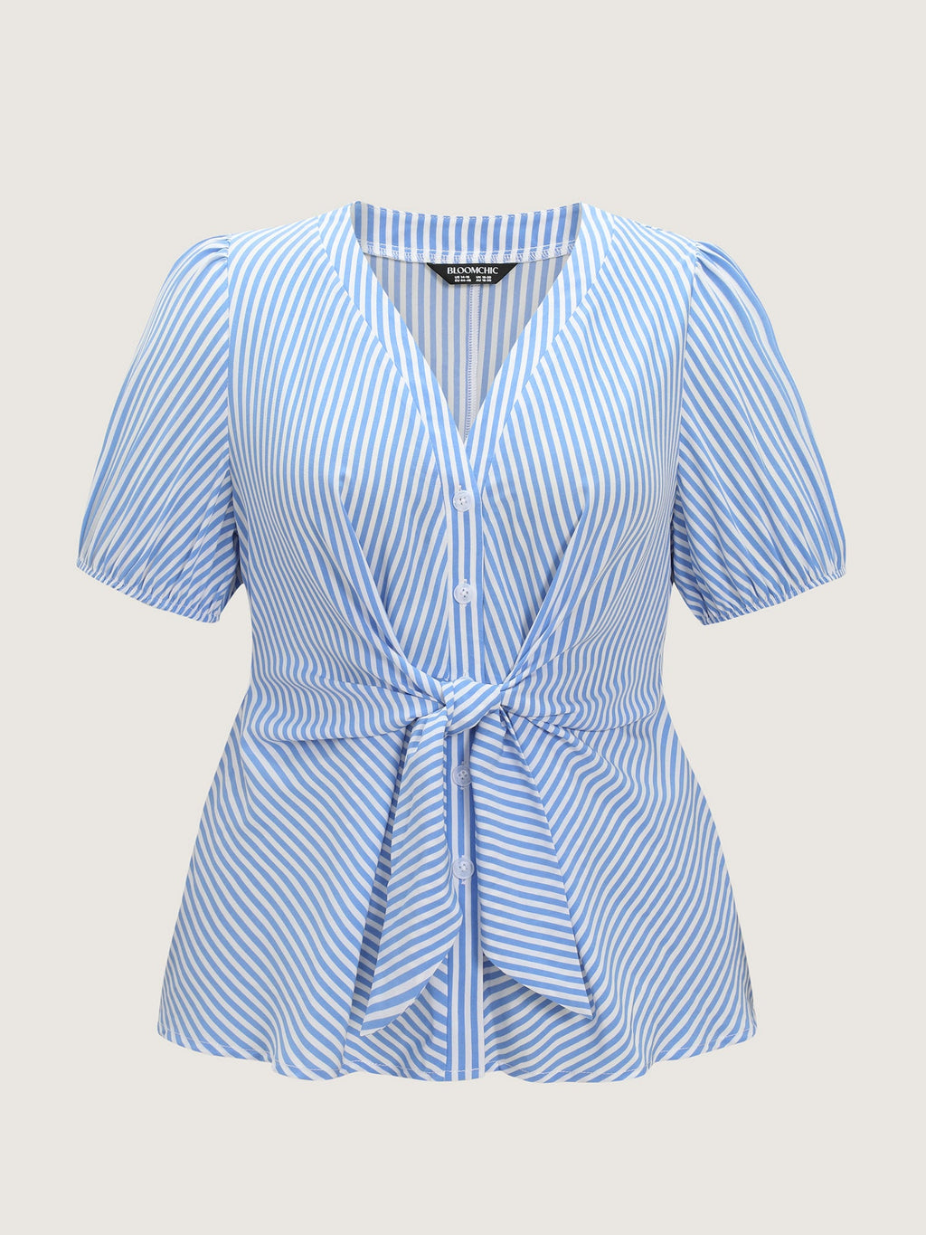Striped Print Tie-Front Blouse