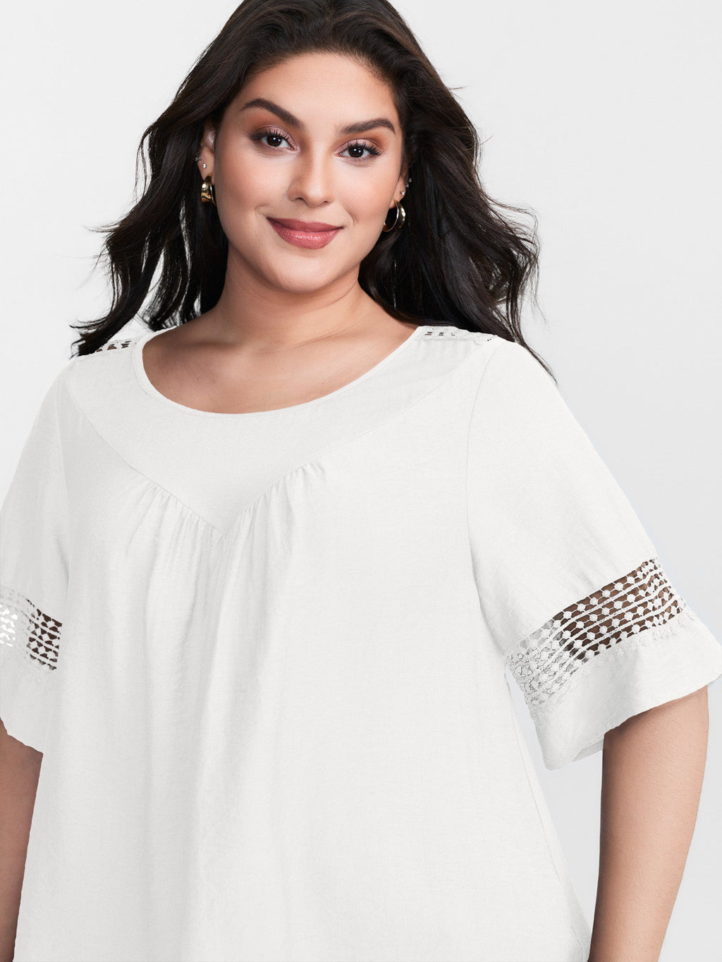 Lace Trim Gathered Front Blouse