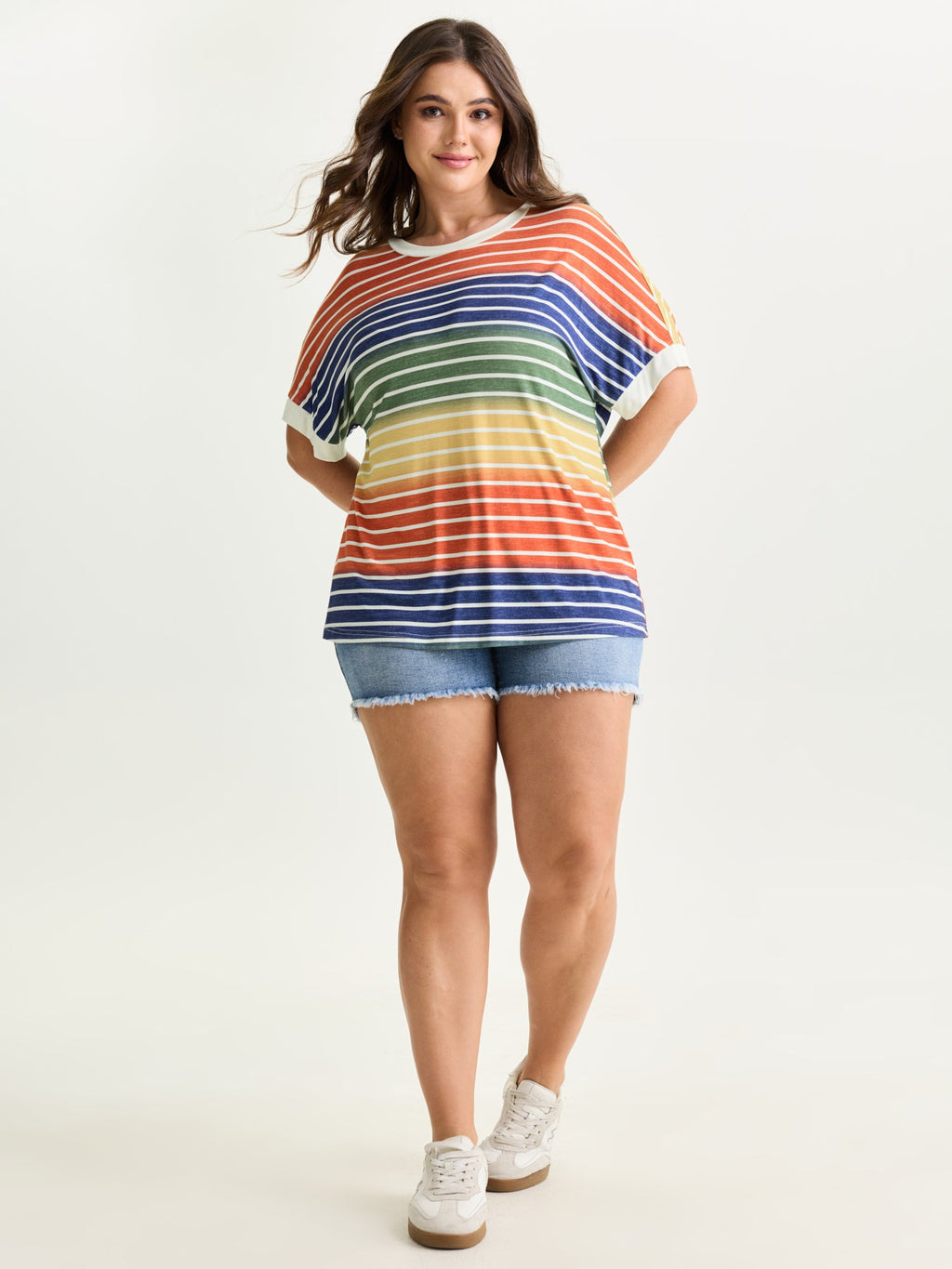 Colorful Gradient Stripe Round Neck T-Shirt