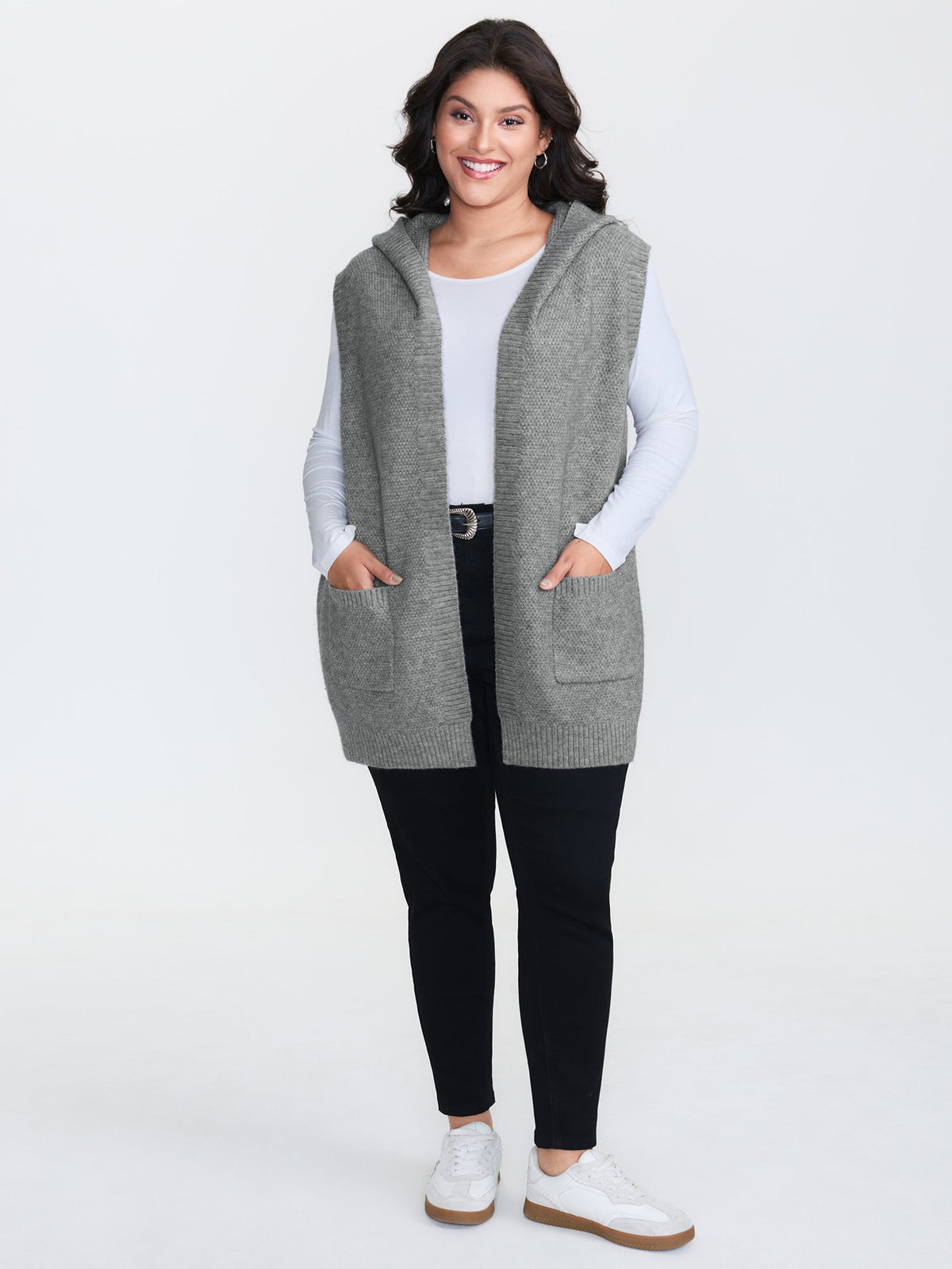 Textured Hooded Pocketed Cardigan