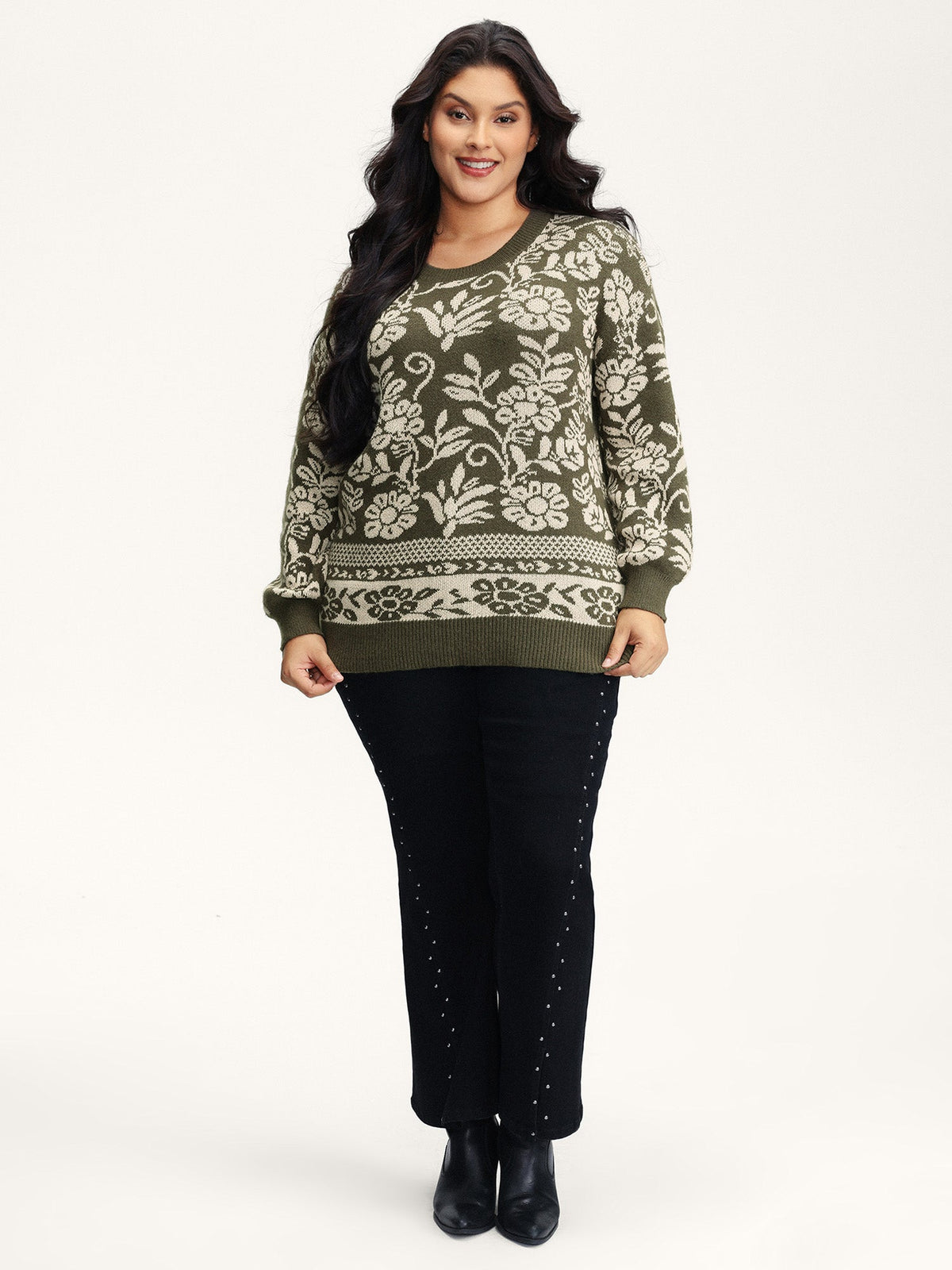 Retro Floral Jacquard Lantern Sleeve Cardigan
