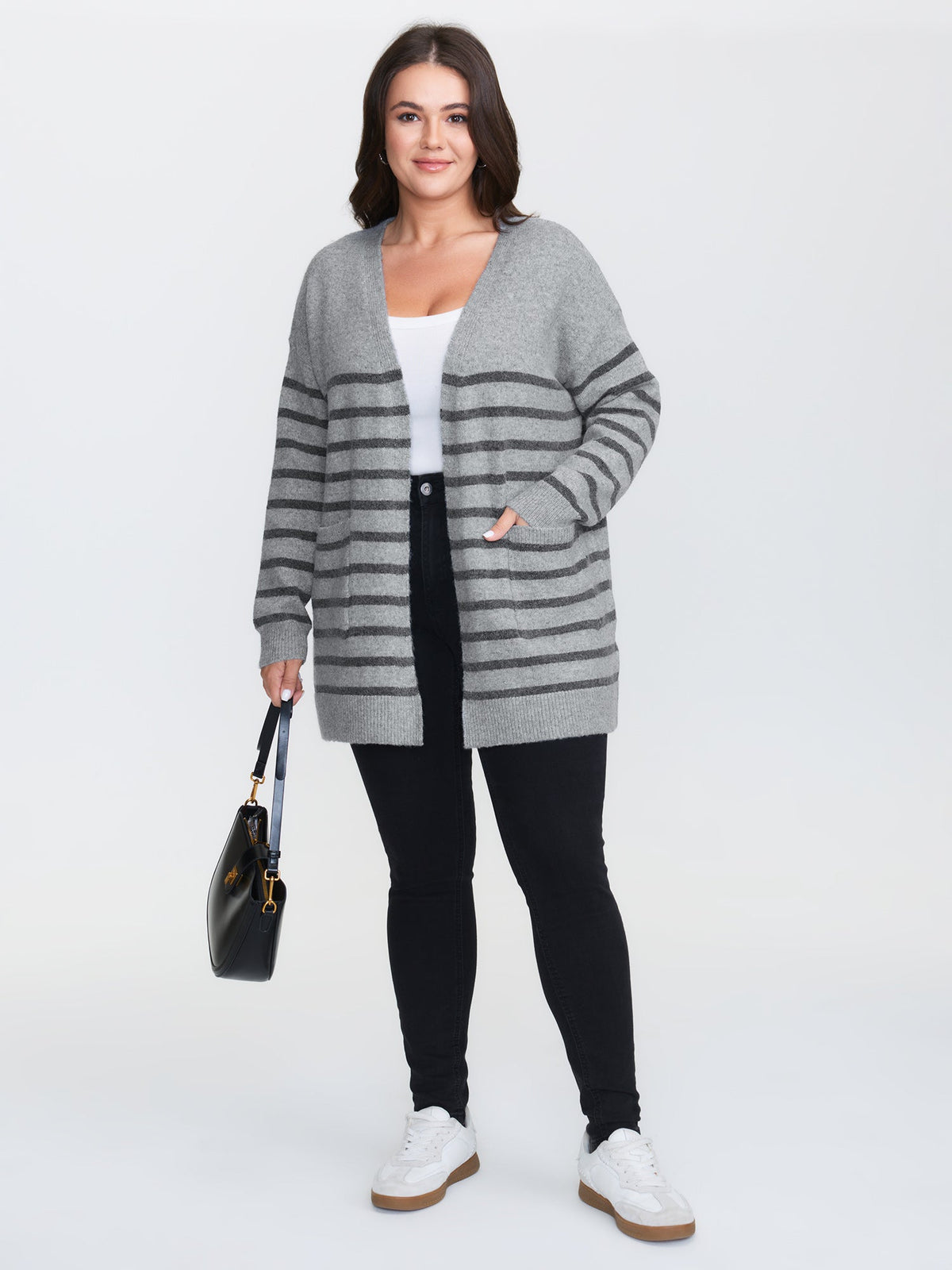 Striped Open-Front Knit Cardigan