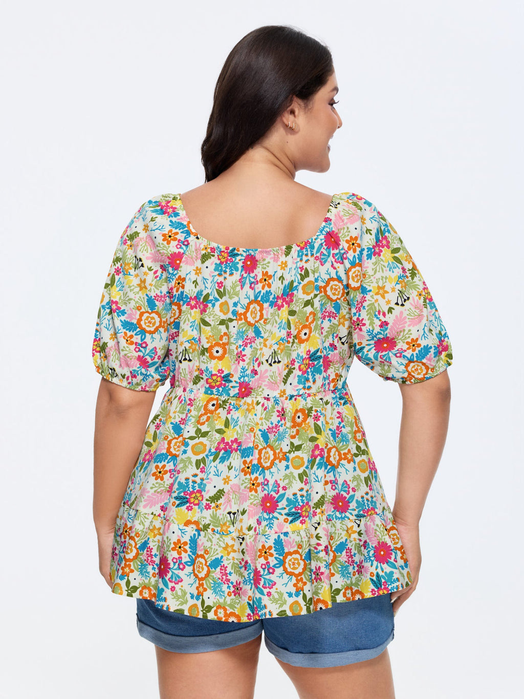 Floral Square Neck Fit and Flare Blouse