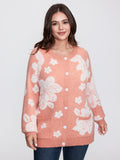 Supersoft Floral Pattern Round Neck Stretchy Knit Cardigan