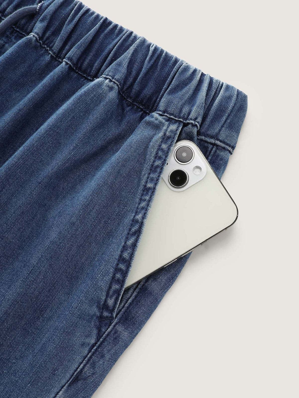 Drawstring Waist Wide-Leg Pocket Jeans
