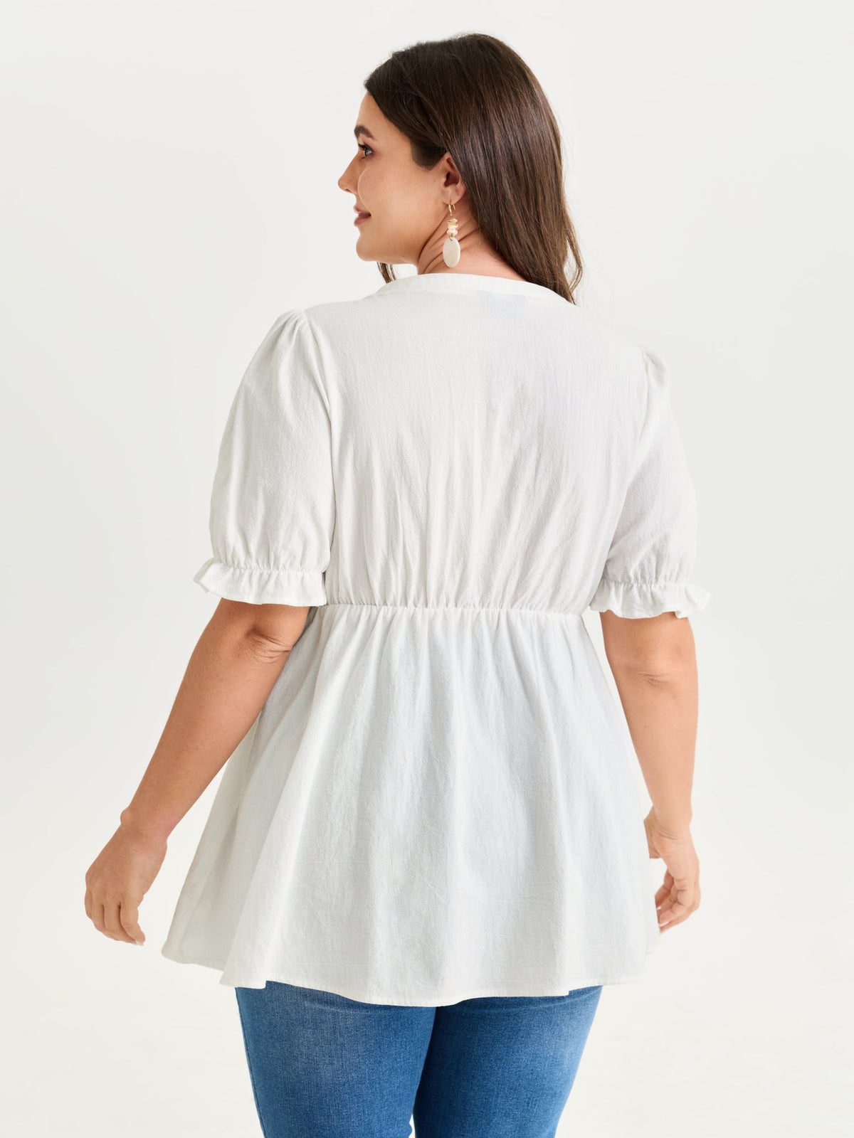 Cotton Floral Embroidered Notched Collar Blouse