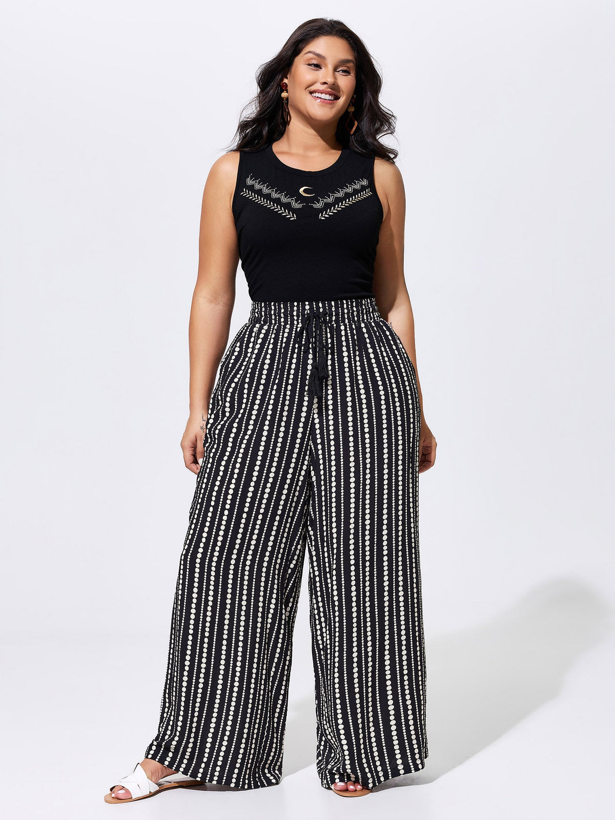 Striped Print Drawstring Waist Pants
