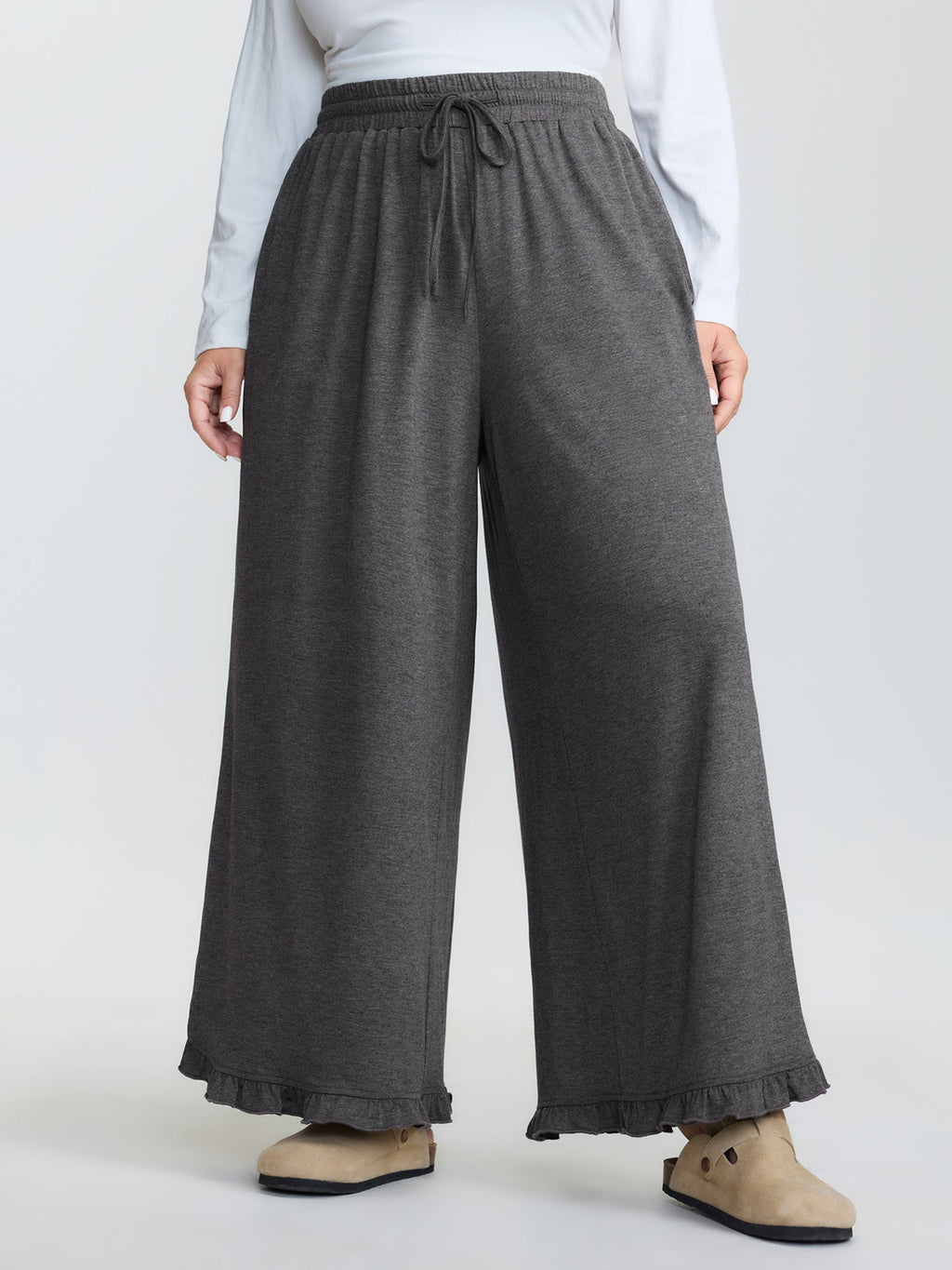 Supersoft Drawstring Waist Ruffled Hem Pants