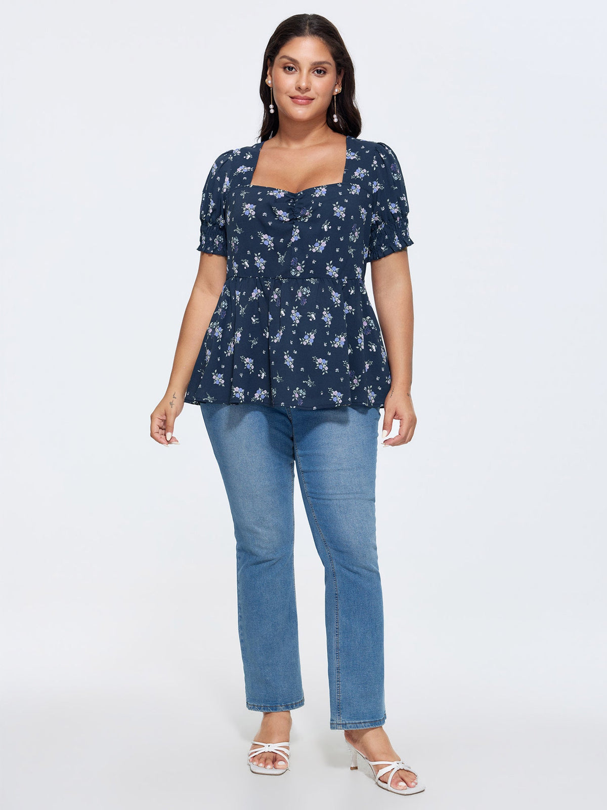 Floral Print Ruched Fit And Flare Blouse