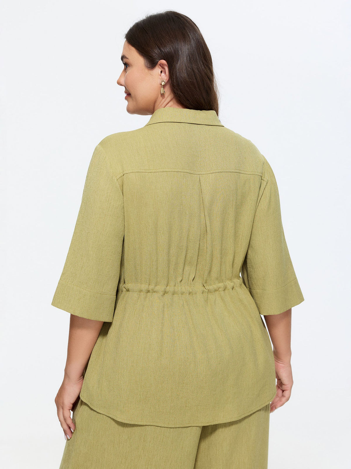 Lapel Collar Drawstring Waist Blouse
