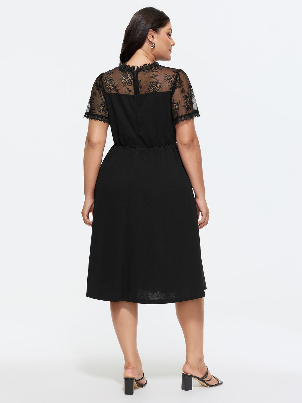 Sheer Lace Neckline Sweetheart Midi Dress