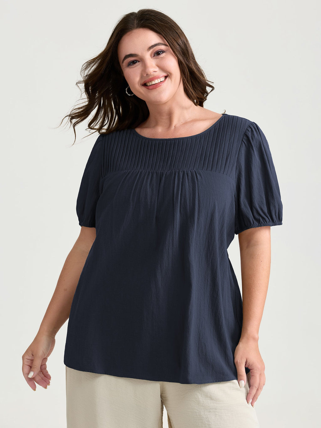 Pure Cotton Pleated Puffy Sleeve Blouse