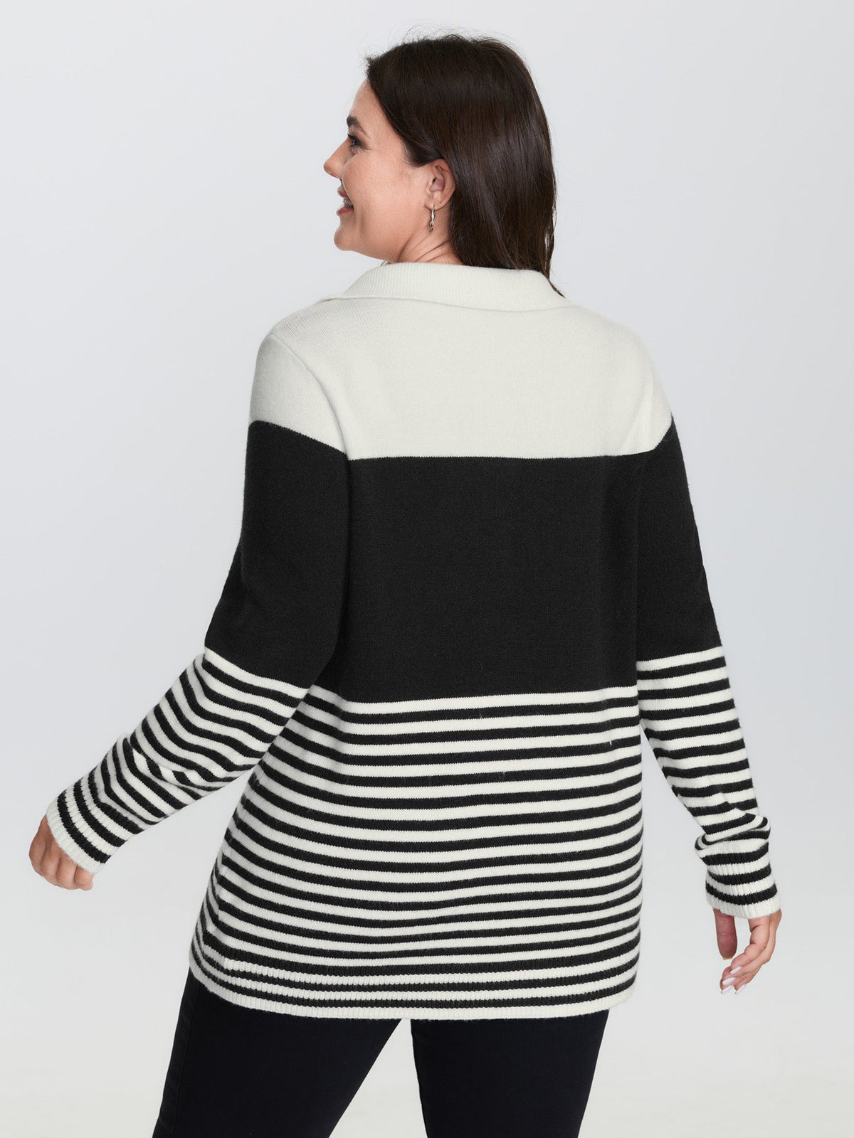 Supersoft Polo Collar Striped Colorblock Pullover