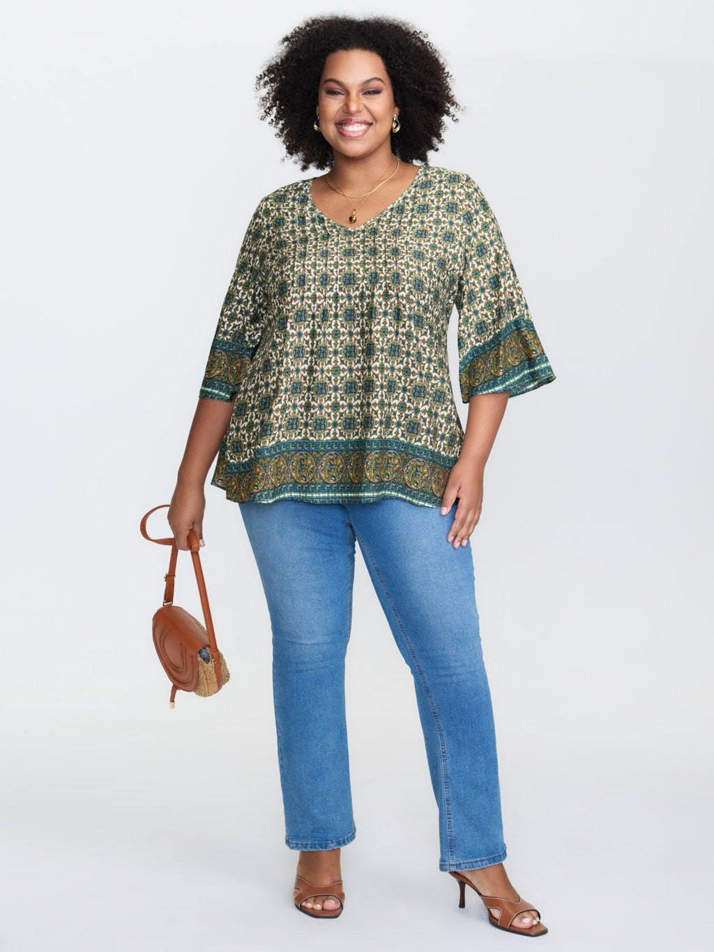 Pin-Tuck Pleat Ornate Print Relaxed Fit Shirt